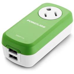 POWERADD Mini Travel Swivel Charger with Fast Charging USB Ports (3.4A) UL Listed - Green