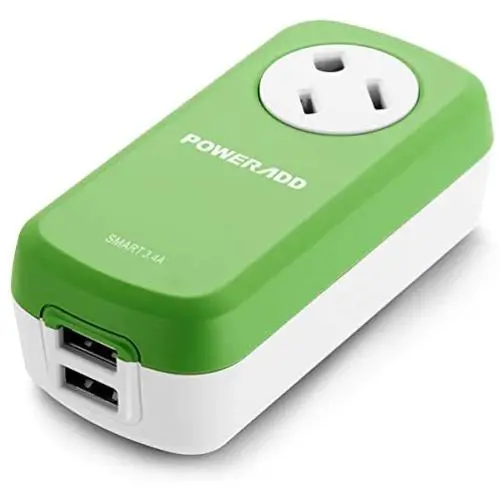 POWERADD Mini Travel Swivel Charger with Fast Charging USB Ports (3.4A) UL Listed - Green POWERADD Mini Travel Swivel Charger with Fast Charging USB Ports (3.4A) UL Listed - Green