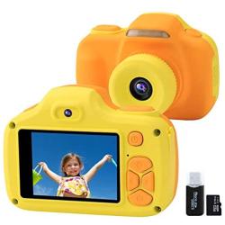 Kids Camera for Boys Girls Gifts with 16GB TF Card, 12MP Selfie 1080P HD Digital Video Camcorder Camera for Children Age 3-12 Shockproof Soft Silicone Mini Child Cameras with Flash (Yellow)