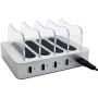 Simicore Charging Station for Multiple Devices, Simicore 4-Port USB Charger Station with 5 Short Mixed Cables for Cell Phones, Smart Phones, Tablets (Silver)