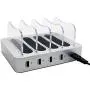 Simicore Charging Station for Multiple Devices, Simicore 4-Port USB Charger Station with 5 Short Mixed Cables for Cell Phones, Smart Phones, Tablets (Silver)