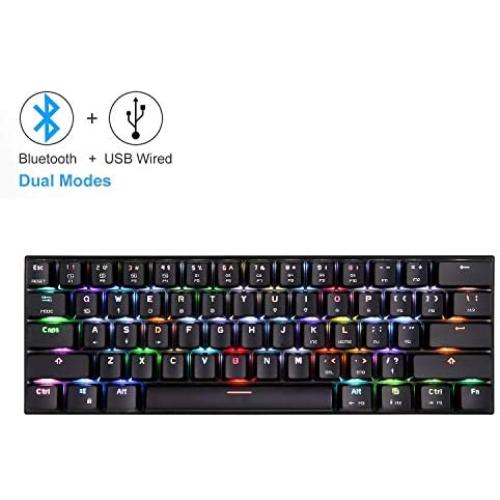 60% Bluetooth Mechanical Gaming Keyboard, RGB Backlit Bluetooth Wired/Wireless LED Computer MAC Keyboard Blue Switches 100% Anti-Ghosting Keyboard for Multi-Device Phone Android Mobile PC Laptop