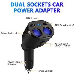 Rocketek USB Car Charger Splitter Adapter, 2 Socket Cigarette Lighter Multi Power Outlet 12V/24V 80W DC with LED Voltmeter Switch Dual USB Port for Mobile Phone Tablet GPS Dash Cam Samsung Tomtom