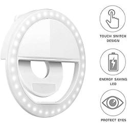 BaSi Selfie Ring Light,Selfie Light Rechargeable Portable Clip-on Selfie Fill Ring Light for iPhone Android Smart Phone Photography, Camera Video, Girl Makes up (White)