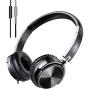 Vogek On Ear Headphones with Mic, Stereo Bass Fold-Flat Headset, Wired Portable Earphones with Safe Volume Limited 94dB, Adjustable Headband and 1.5M Tangle Free Cord for Kids Students, Black