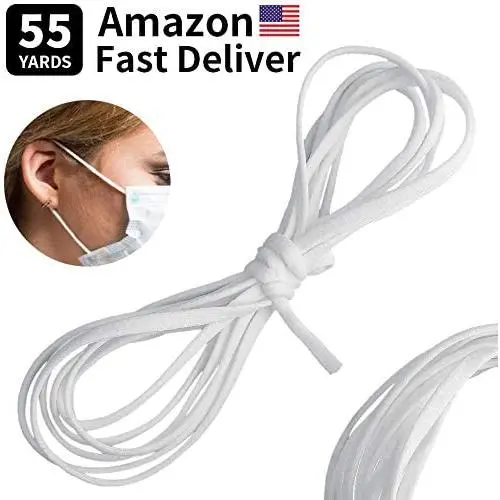 55 Yard Elastic Cord for Masks, Elastic String for Masks, White Cord Stretchy Ear Tie Rope Handmade String for Sewing,1/8-Inch (3mm) 55 Yard Elastic Cord for Masks, Elastic String for Masks, White Cord Stretchy Ear Tie Rope Handmade String for Sewing,1/8-Inch (3mm)