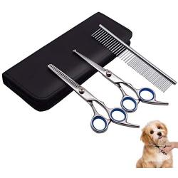 PetQoo Dog Grooming Scissors Kit -  Professional Pet Grooming Scissors Set with Straight  and  Thinning Cutting Shears  with Comb for pet grooming , Suitable for Large and Small Dogs or Cats