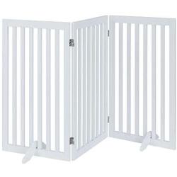 unipaws Freestanding Wooden Dog Gate, Foldable Pet Gate with 2PCS Support Feet Dog Barrier Indoor Pet Gate Panels for Stairs, White