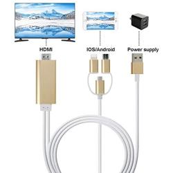 ZFKJERS 3 in 1 Phone to HDMI Cable, Mirroring Cellphone Screen to TV/Projector/Monitor Adapter, 1080P Resolution for iOS and Android Devices (Gold)