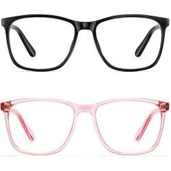 Blue Light Blocking Glasses Women/Men, PengSer Fashion Lightweight Frame Computer Eye Glasses Anti Eyestrain & UV Glare for Gaming & Reading, 2-Pack (Black & Pink)