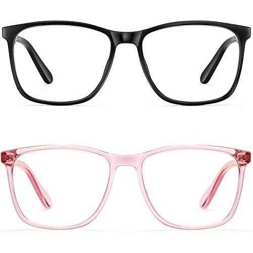 Blue Light Blocking Glasses Women/Men, PengSer Fashion Lightweight Frame Computer Eye Glasses Anti Eyestrain & UV Glare for Gaming & Reading, 2-Pack (Black & Pink)