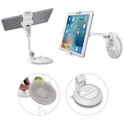 Grip Tight iPad Suction Cup Holder Fits 4-11” Display, Swivel Sticky Tablet Phone Stand Pad to Mount Smartphone, iPhone 5 6 7 iPad Mini, Cell on Smooth Surface Desk Countertop Mirror Car Truck Window