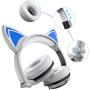 Stereo Kids Headphones,LIMSON Cat Headphones Foldable Size Adjustable Earphones with Flashing LED Lights for Kids Teens Adults, Compatible for iPad Tablet PC Computer Mobile Phone MP3 (White)