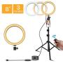 8” Selfie Ring Light with Tripod Stand & Cell Phone Holder, Dimmable LED Ringlight for Live Stream/Makeup, Shooting with 3 Light Modes & 11 Brightness Level, Compatible with iPhone and Android