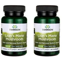 Swanson Lions Mane Mushroom Memory Support Mental Focus Brain Booster Herbal Supplement Hericium Erinaceus (Mycelium Biomass) 500 mg 60 Capsules (2 Pack)