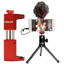 Ulanzi ST-02S Aluminum Phone Tripod Mount w Cold Shoe Mount, Support Vertical and Horizontal, Universal Metal Adjustable Clamp for iPhone Xs Xs Max X 8 7 Plus Samsung Huawei Android Smartphones-Red