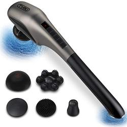 TYMO Black Whale Heat Therapy Massager – Dual Motor Handheld Massager, up to 4000 RPM with 5 Hyper Skin Friendly Silicone Heads, Cordless and Lightweight for Percussion, Kneading and Tapping