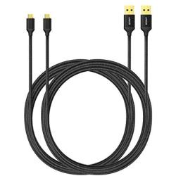 Anker [2-Pack 6ft] Nylon Braided Tangle-Free Micro USB Cable with Gold-Plated Connectors for Android, Samsung, HTC, Nokia, Sony and More (Black)