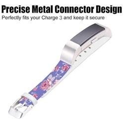 Flower Bands for Fitbit Charge 3,Jolook Replacement Leather Woman Man Bands Straps for Fitbit Charge 3/Charge 3 SE - Art Purple Flower