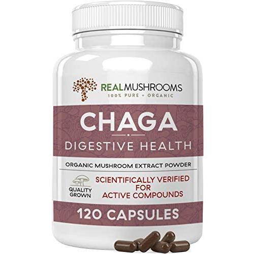 Chaga Extract Mushroom Supplement for Immune Support & Digestion, 120 Caps Organic Chaga Mushroom Powder Capsules, Potent Antioxidant & Immune Booster, Vegan & Non-GMO, Verified Levels of Beta-Glucans