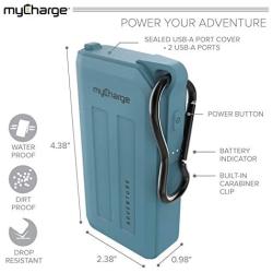 myCharge Adventure Portable Charger Waterproof Power Bank 6700mAh Dual USB Rugged Outdoor External Battery Pack for Camping Accessories, Cell Phone (iPhone, Android for Samsung Galaxy) - Blue