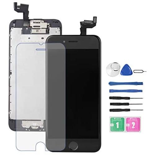 for iPhone 6S Screen Replacement Black, Drscreen LCD Touch Digitizer Complete Display for A1633, A1688, A1700,with Home Button Proximity Sensor Ear Speaker Front Camera Screen Protector + Repair Tool