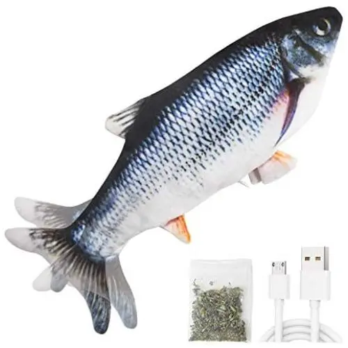 Senneny Electric Moving Fish Cat Toy, Realistic Plush Simulation Electric Wagging Fish Cat Toy Catnip Kicker Toys, Funny Interactive Pets Pillow Chew Bite Kick Supplies for Cat Kitten Kitty (Catfish)