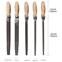 DS-Space High Carbon Steel File Set with Wooden Handles Rasp File for Wood, Metal, Plastic, 5 Pieces (Steel File, Medium)