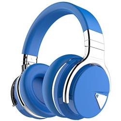 COWIN E7 Active Noise Cancelling Headphones Bluetooth Headphones with Microphone Deep Bass Wireless Headphones Over Ear, Comfortable Protein Earpads, 30 Hours Playtime for Travel/Work, Blue