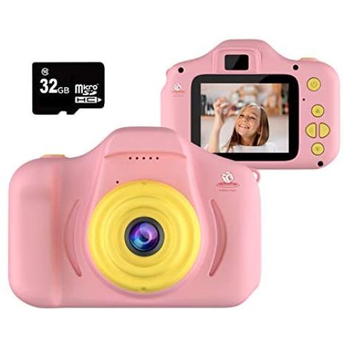 EMAAS Kids Digital Camera - HD Mini Camera Toy Recorder for 3-11 Years Old Kids - Shockproof -1080P Toddler Video Recorder and Photography - Boys & Girls– Includes 32GB SD Card (Pink)