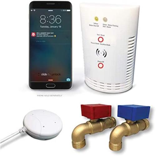 RCA Smart Water Leak Detector and Laundry Shut Off System with Automatic Shut Off and Mobile Phone or Tablet App Alerts for Washing Machine Outlets, Flood Stopping and Water Leak Detection