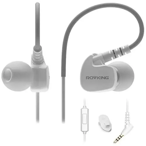 ROVKING Wired Sweatproof Earhook in Ear Sport Workout Headphones Noise Isolating Over Ear Earbuds with Microphone for Running Jogging Gym Exercise Earphones for Android Samsung Cell Phone MP3 White ROVKING Wired Sweatproof Earhook in Ear Sport Workout Headphones Noise Isolating Over Ear Earbuds with Microphone for Running Jogging Gym Exercise Earphones for Android Samsung Cell Phone MP3 White