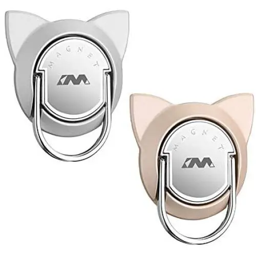 Cat Phone Ring for Magnet Car Mount, Cat Phone Ring Stand for Magnetic Car Mount, Cell Phone Grip Ring Cat Compatible for iPhone/Samsung/Tablet (2 Pack,Silver/Gold)