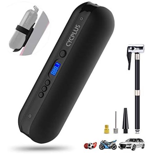 Portable Air Compressor Mini Inflator Electric Pump for Car Bike Tires Shock Rechargeable Li-Ion Battery 150PSI Power Bank Ergonomic and Sleek Design Digital LCD, LED Emergency Light A2 (Black)