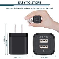 USB Wall Charger, Ailkin 2.1A Dual Port Portable Universal USB Wall Charger Adapter Compatible with iPhone X/8/7/6S/6S Plus, iPad Pro/Air 2/mini2, Galaxy S7/S6/Edge/Plus, Note 5/4, LG, HTC, and More