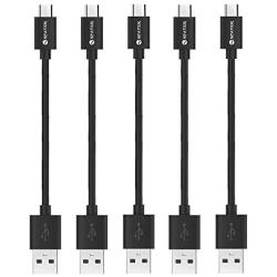 Spater Micro USB Short Sync Cable for Samsung, HTC, Motorola, Nokia, Android, and More, 7-Inch - Pack of 5