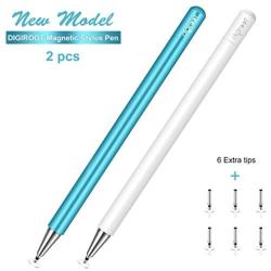 Digiroot Universal Stylus(2Pcs), Magnetic Disc Stylus Pen 2019 Updated Touch Capacitive Screen Pens for Apple/iPhone/Ipad/Android/Microsoft/Surface with 3 Replacement Tips - (Blue/White)