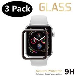 [3 Pack] Blechmeki Screen Protector Compatible for Apple Watch Series 3/2/1(42mm),3D Curved Edge Protective 3D Anti-Scratch Anti-Bubble with Black Edge Tempered Glass Screen Protector for iWatch 42mm