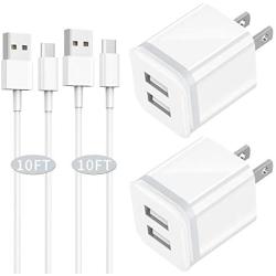 Android Charger Cable 10FT with Wall Plug 4-Pack, NILUOYA Micro Fast Charging Cord and Dual USB Wall Adapter Block Cube for Samsung Galaxy S7 S6 S5 Edge J7 J8, Moto, LG, HTC, Tablet More Cell Phone