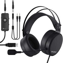 NUBWO N7 USB Gaming Headset, 7.1 Surround Sound Headphones with Noise Reduction Mic and MFB Control for PS4, Xbox One, Nintendo Switch, PC, Laptop, Mobile Phone [3.5mm & USB Jack, Black]