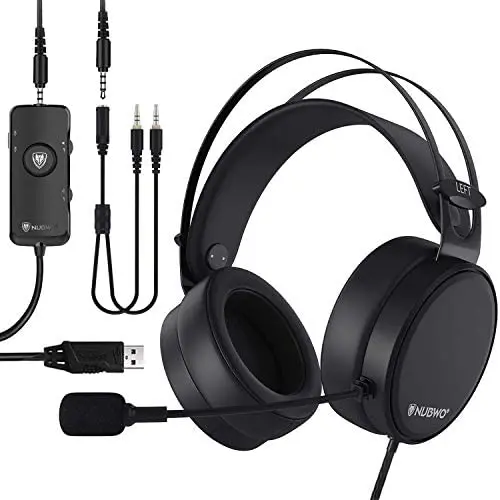 NUBWO N7 USB Gaming Headset, 7.1 Surround Sound Headphones with Noise Reduction Mic and MFB Control for PS4, Xbox One, Nintendo Switch, PC, Laptop, Mobile Phone [3.5mm & USB Jack, Black]