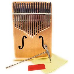 Kalimba Thumb Piano 17-Key, Solid Mahogany Base and Spruce Soundboard, Unique Violin-style sound-hole design, Tuning Hammer, Halley