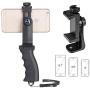 Smartphone Video Recording Stabilizer Kit, Clip-on Lavalier Microphone Laple Mic + Phone Hand Grip Holder Rig Compatible for iPhone Samsung YouTube Livestream Vlog Interview -3.5mm Jack/ 1.5m Cord