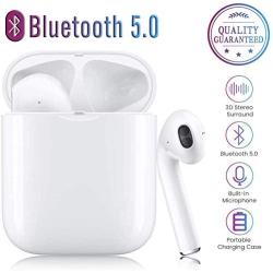 Bluetooth Earbuds, Bluetooth 5.0 Wireless Earbuds, Noise Canceling IPX5 Waterproof Sports Headset, Pop-ups Auto Pairing with Portable Charging Case for Smart Phones and Other Bluetooth Devices (White)