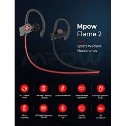 Mpow FLAME2 Bluetooth Headphones Sport, 12Hrs & Bluetooth 5.0 Wireless Sport Earphones, IPX7 Waterproof Running Headphones W/CVC 6.0 Noise Cancelling Mic, Bluetooth Earphones w/Comfort-Slanting, Red