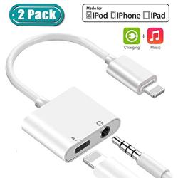 [Apple MFi Certified] 2 Pack - for iPhone Headphones Adapter, Lightning to 3.5mm Headphone Jack Adapter Dual Ports Dongle Charge Jack AUX Audio 3.5mm for iPhone 7/8/11/11 Pro/X/XS/XR, Support All iOS