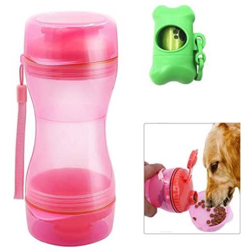 GOTONE Dog Water Food Bottle for Walking Travelling Hiking Camping, 2-in-1 Portable Pet Food Container Outdoor Travel Water Dispenser Leak Proof Cup for Cat Puppy and A Dog Poop Bags + Bag Dispenser