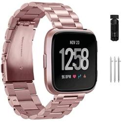 Jiarusig Compatible Fitbit Versa/Versa Lite Edition/Versa 2 Bands, Stainless Steel Versa Smartwatch Metal Band for Men Women Replacement Wristband