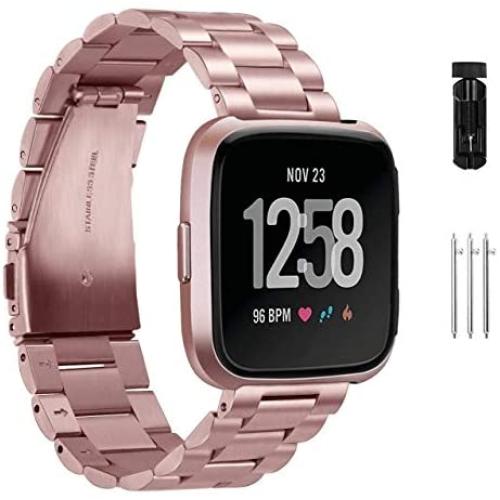 Jiarusig Compatible Fitbit Versa/Versa Lite Edition/Versa 2 Bands, Stainless Steel Versa Smartwatch Metal Band for Men Women Replacement Wristband