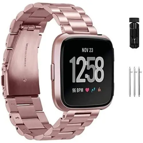 Jiarusig Compatible Fitbit Versa/Versa Lite Edition/Versa 2 Bands, Stainless Steel Versa Smartwatch Metal Band for Men Women Replacement Wristband